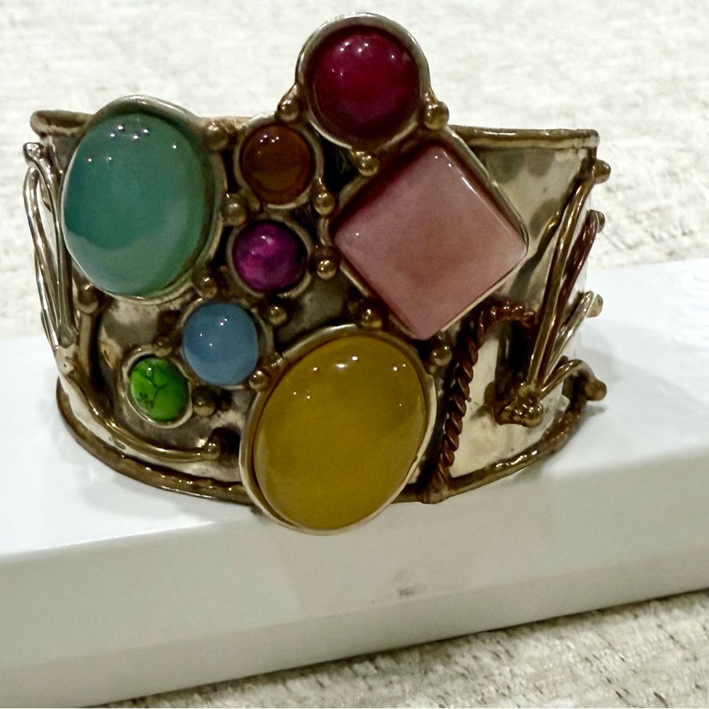 Multicolor Gemstone Silver Cuff Bracelet - image 4